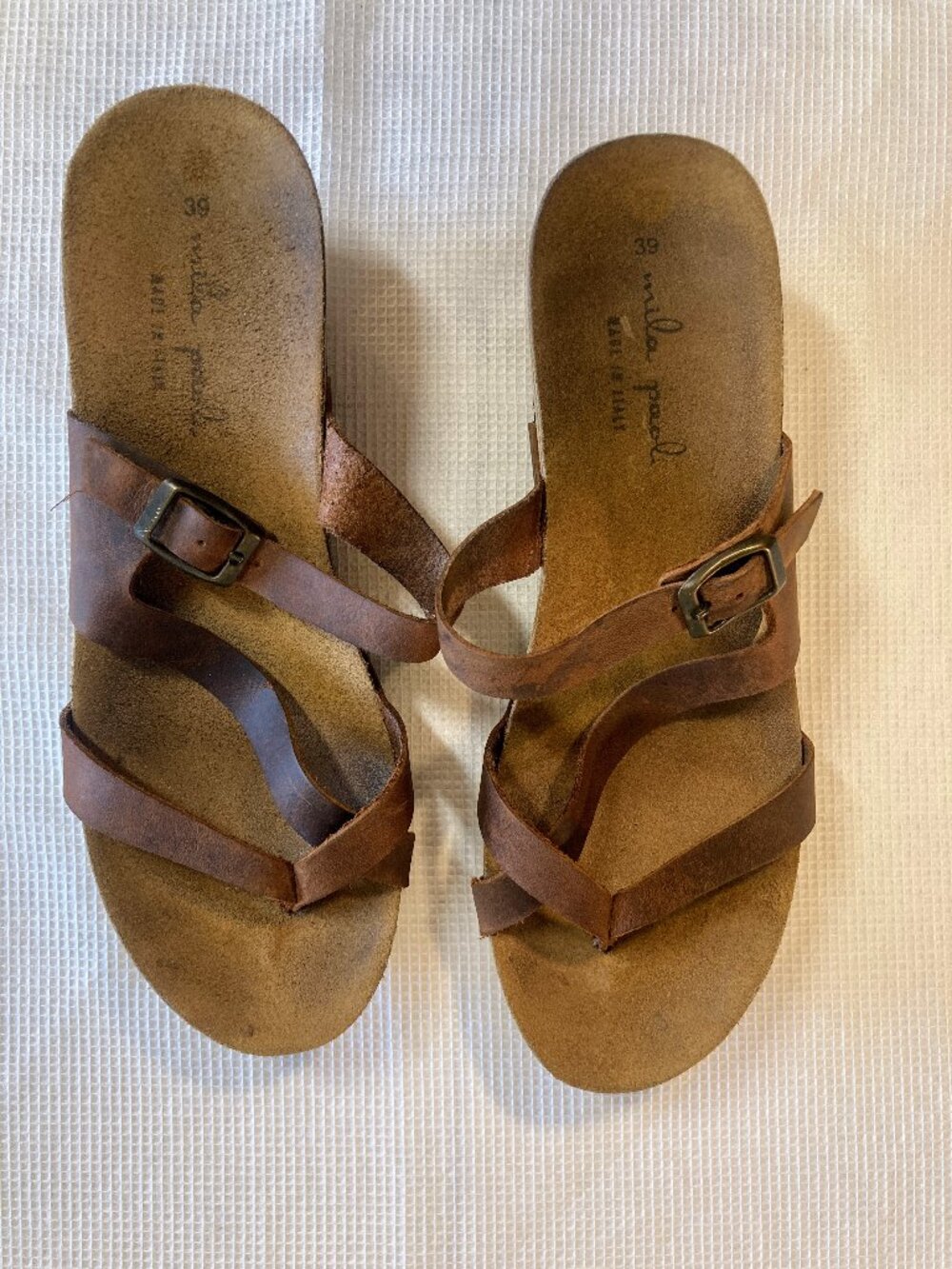 Mila Paoli Italian sandal, brown distressed leather, platform, size 39